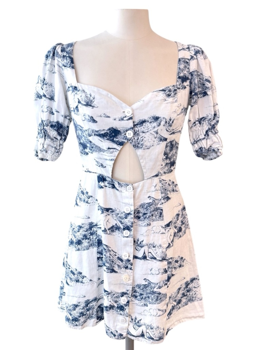 Reformation Clay Romantic Toile Print Mini Dress size 2 French Girl